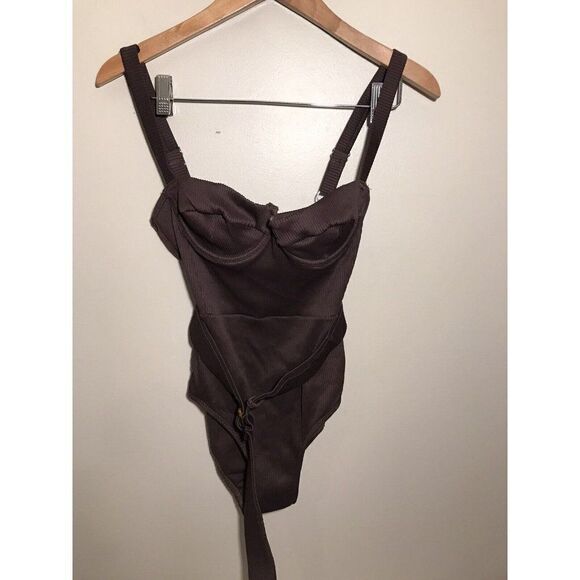 Charlie Holiday‎ Zola Belted Swimsuit One Piece Medium Adjustable Deep Brown New - Picture 3 of 8